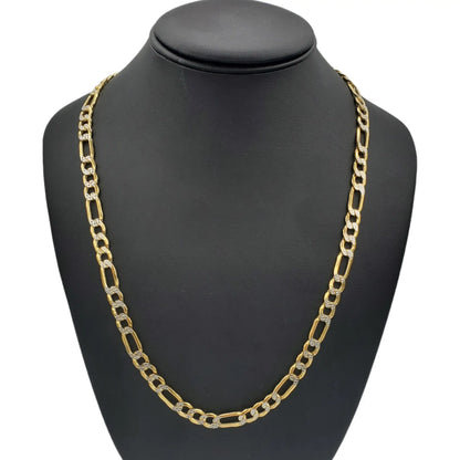 14K Gold- Hollow Figaro Diamond Cut (Pave) Chain
