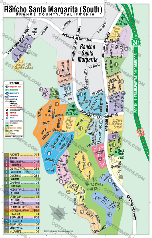 Rancho Santa Margarita Map - SOUTH, Orange County, CA - POSTER PRINTS