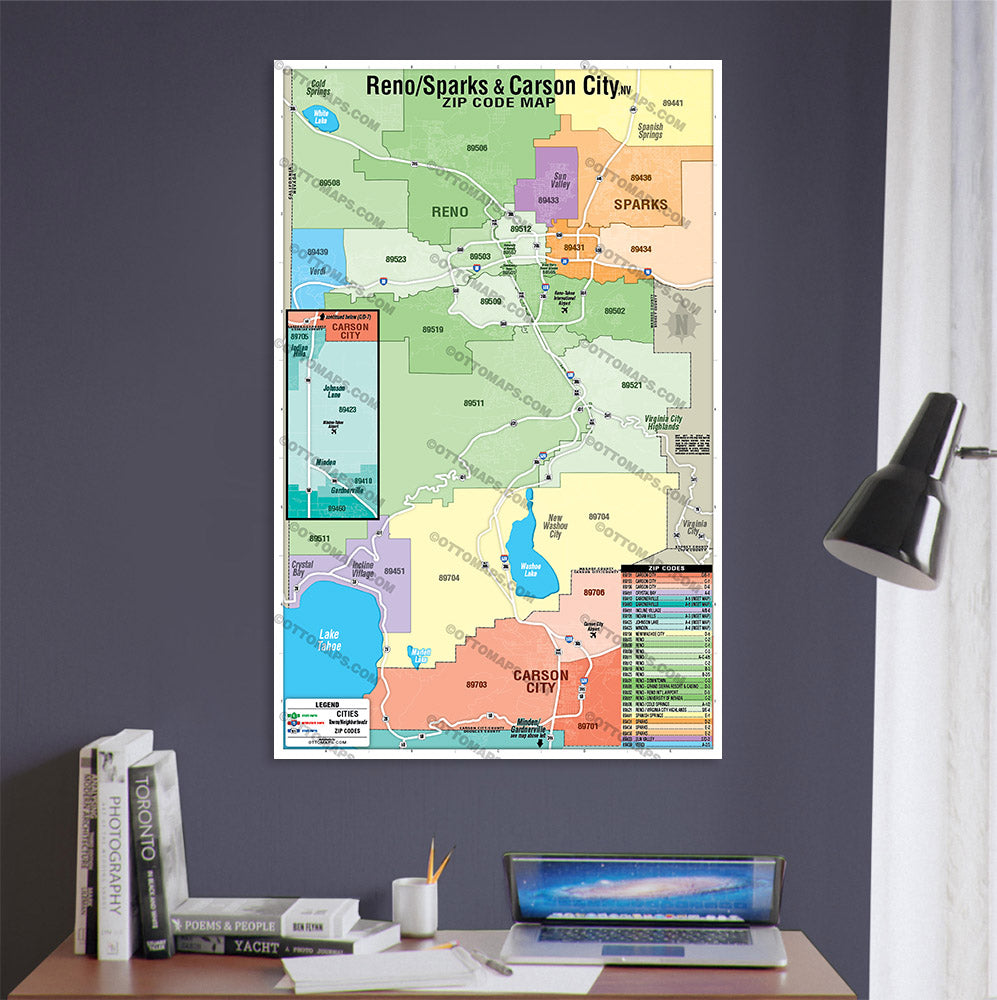 Reno - Sparks - Carson City Zip Code Map - POSTER PRINTS