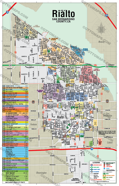Rialto Map, San Bernardino County, CA - POSTER PRINTS - Lolomo!