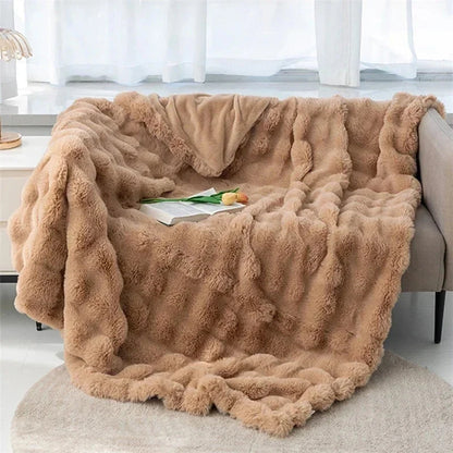 Soft and Cozy Toscana Rabbit Fur Blanket With Double-sided Bubble Fleece - Perfect for Office and Sofa Cover Warm Winter Bed