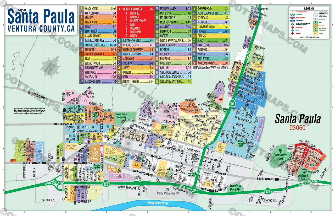 Santa Paula Map, Ventura County, CA - POSTER PRINTS