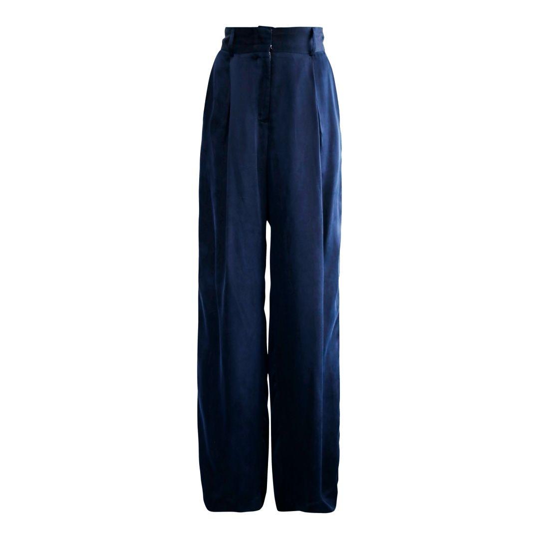 Remi Navy Wide-Leg Pants – Elegant Women's High-Waist Trousers - Lolomo!