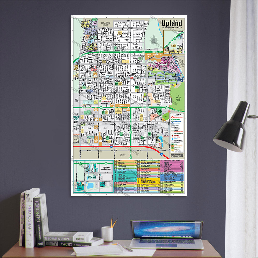 Upland Map, San Bernardino County, CA -  POSTER PRINTS