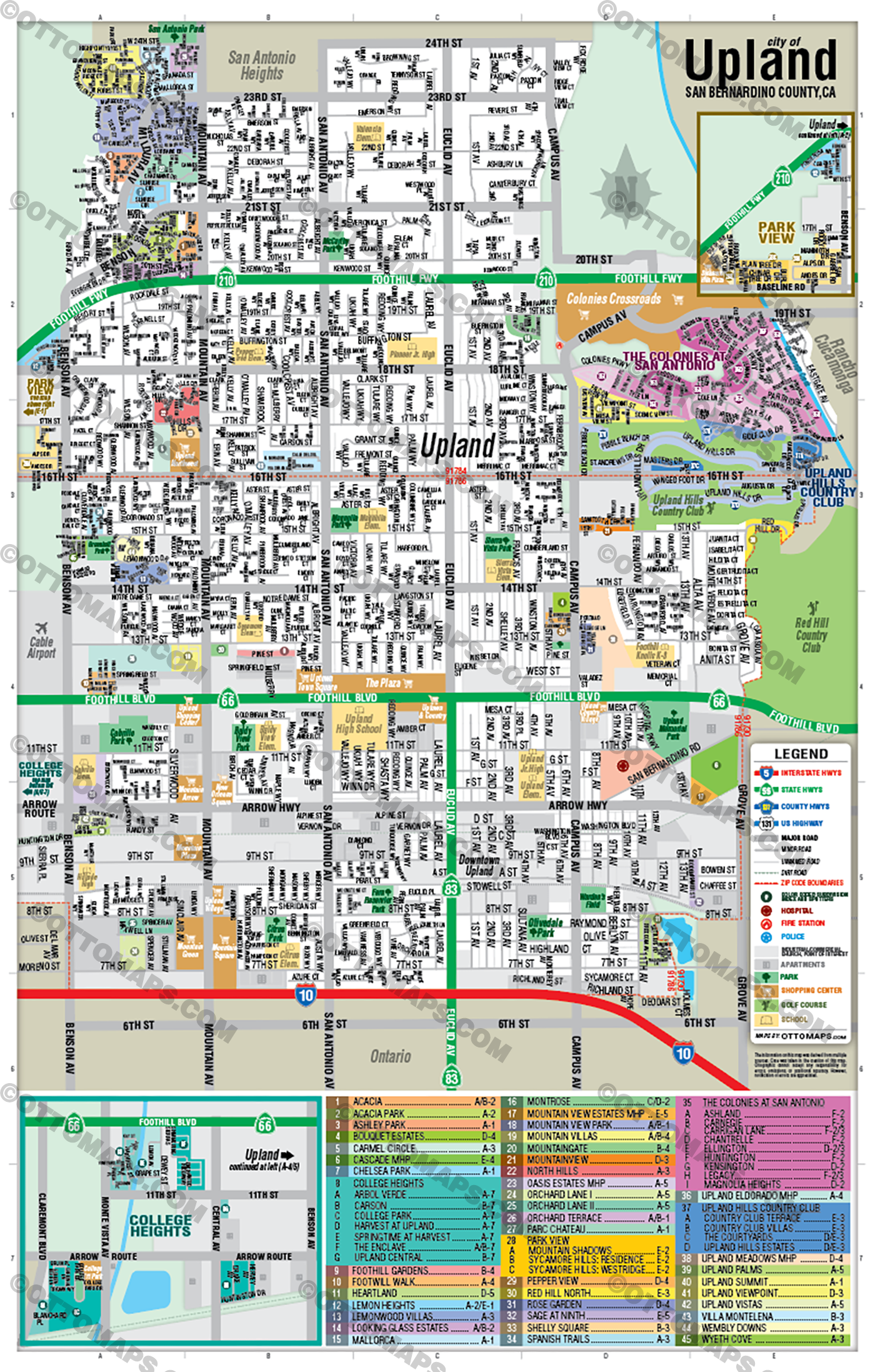Upland Map, San Bernardino County, CA -  POSTER PRINTS - Lolomo!