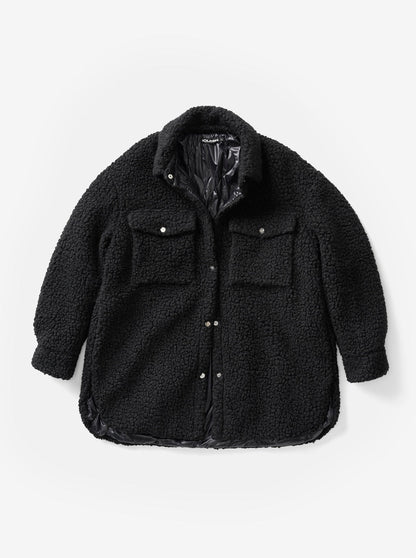 Padded Wool Sherpa Shirt Jacket - Black