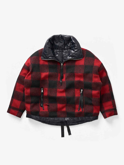 Reversible Wool Half Zip Puffer - Black Plaid