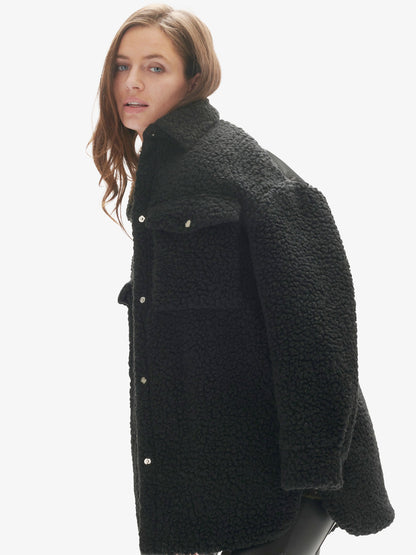 Padded Wool Sherpa Shirt Jacket - Black