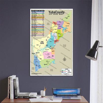 Yuba County Zip Code Map - POSTER PRINTS