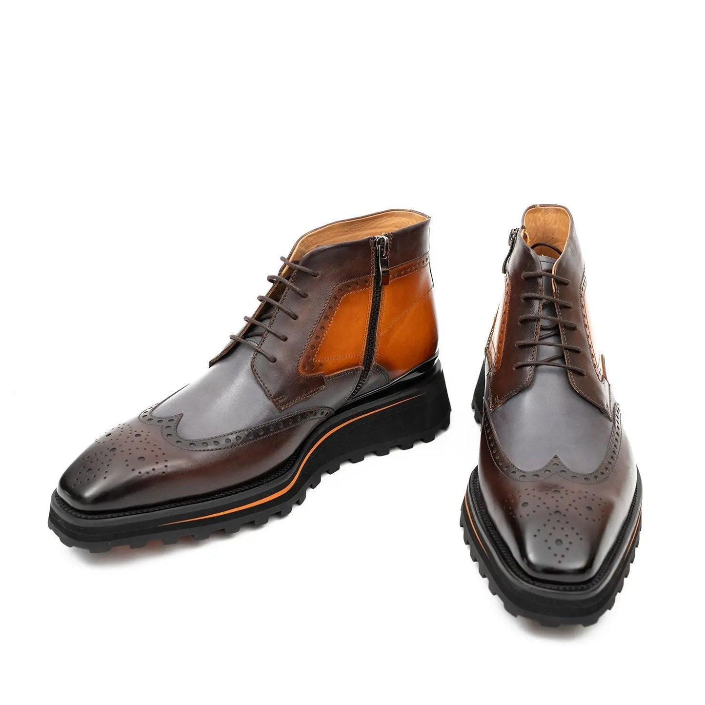 Zipper Brogue Martin Boots 2890 Gray Brown