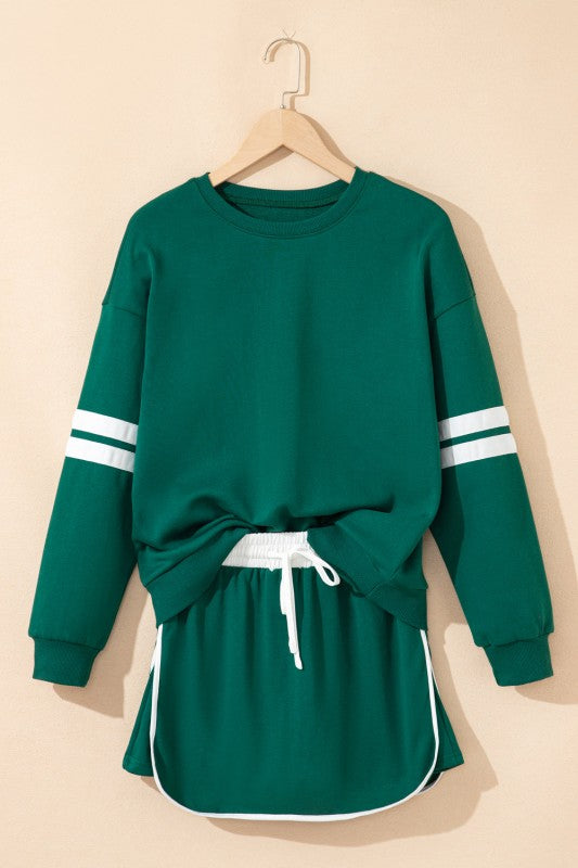 Varsity Stripe Pullover and Mini Skirt Set