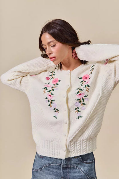 SO ME Floral Embroidered Coquette Sweater Cardigan