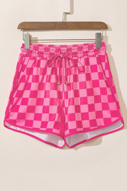 Checker Drawstring Elastic Waist Shorts