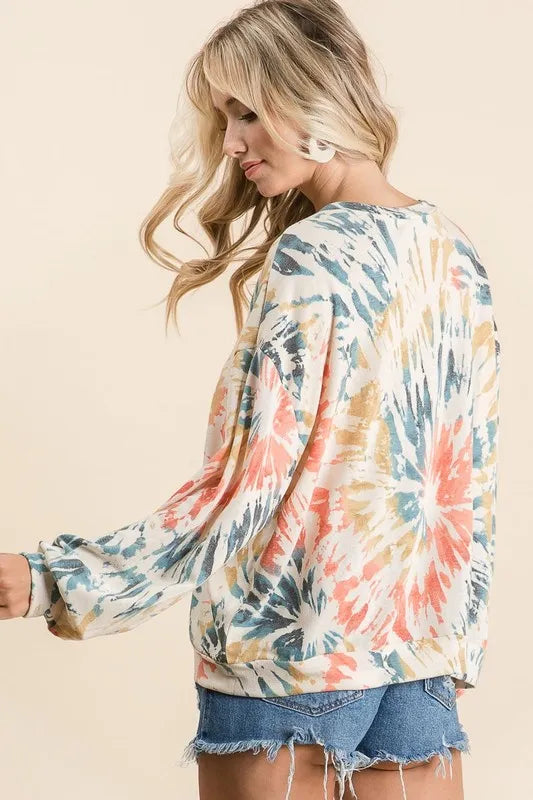 BiBi Tie Dye Print Terry Pull Over