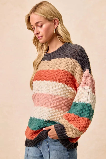 BiBi Stripes Color Block Chunky Sweater