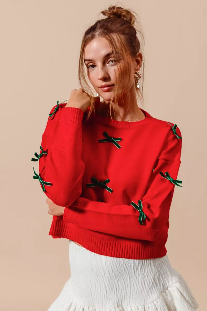 SO ME Ribbon Bow Applique Sweater