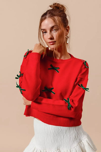 SO ME Ribbon Bow Applique Sweater