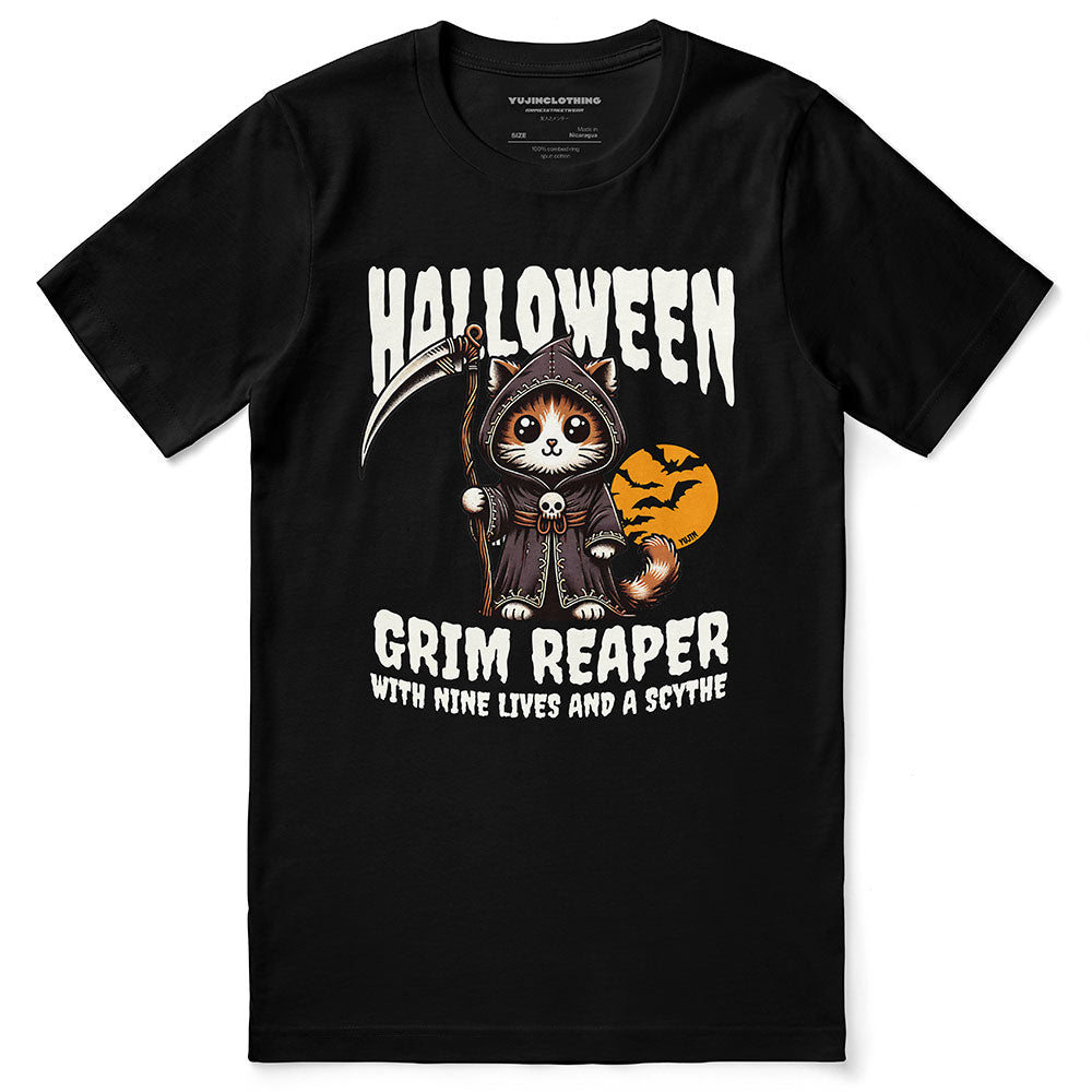 Camiseta de Halloween con el gato de la Parca