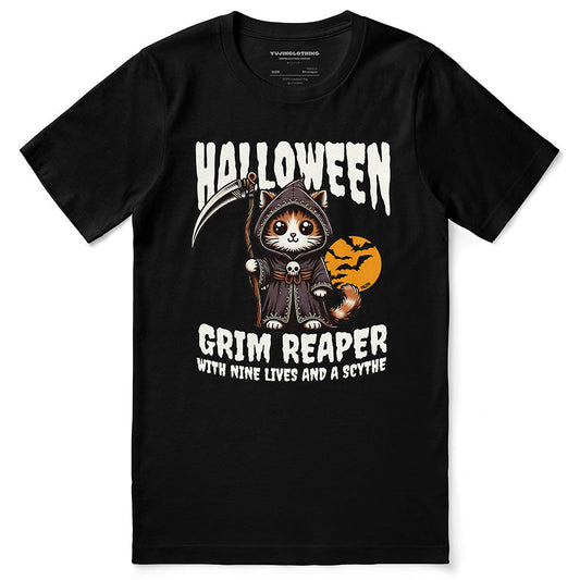 Grim Reaper Halloween Cat T-Shirt