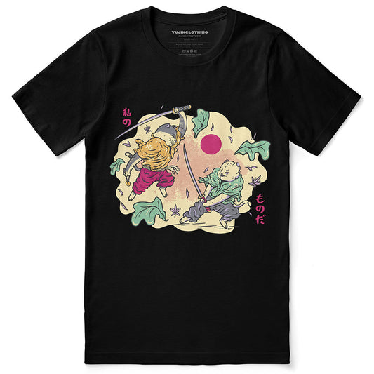 Camiseta de pelea de gatos samurái