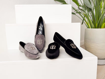 Butterfly Velvet Flats in Grey
