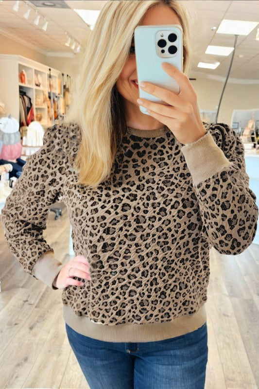 Plus Size Leopard Textured Long Sleeve Top