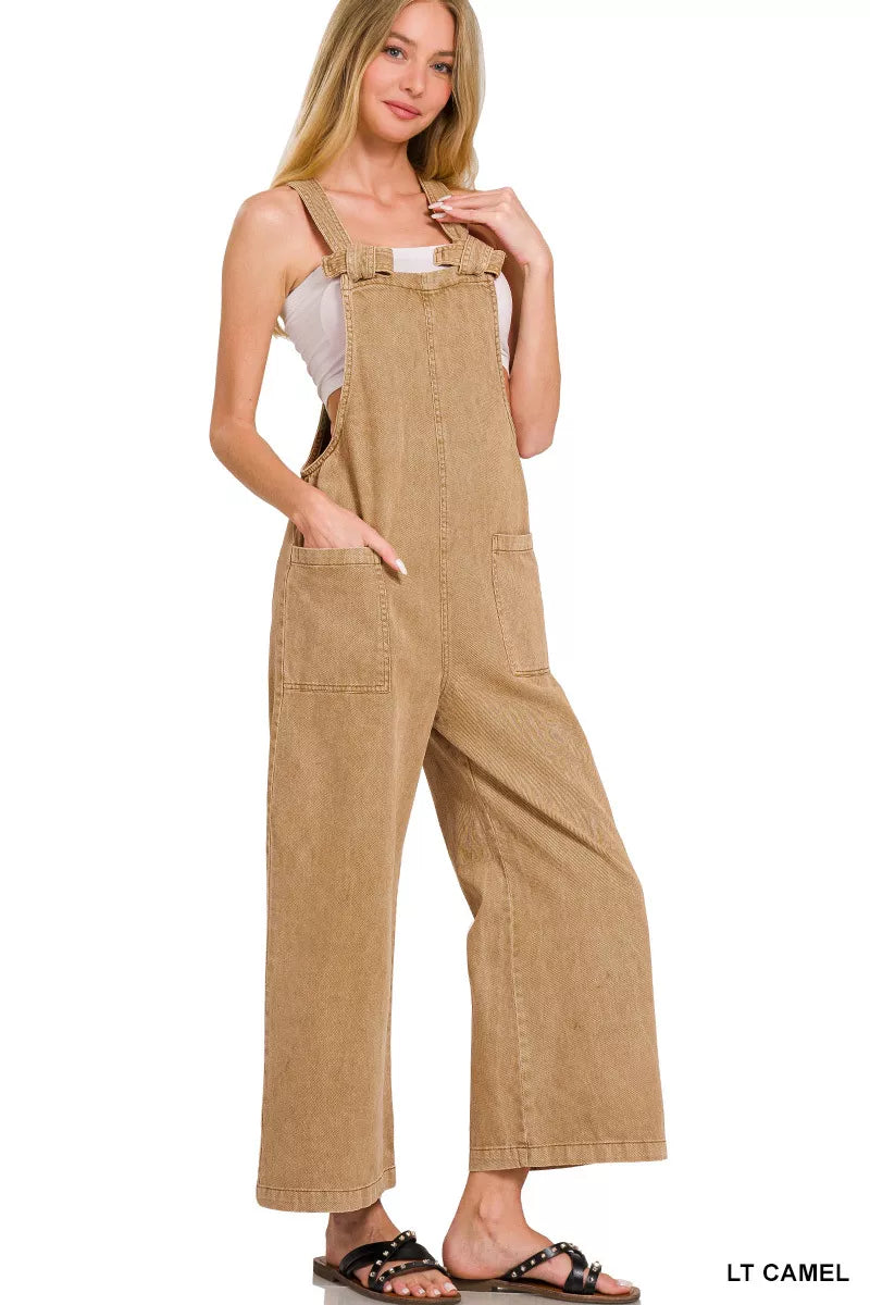 Zenana Washed Knot Strap Pockets Jumpsuit