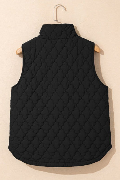 Floral Quilted Zip-Up Snap Button Vest
