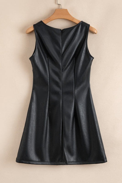 Vegan Leather Sleeveless Mini Dress