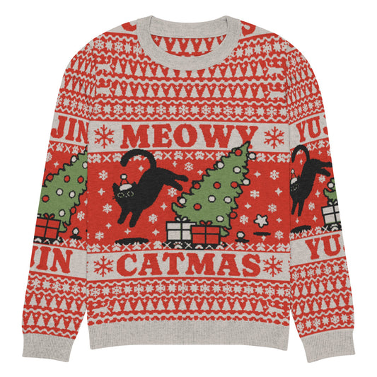 Sudadera fea navideña con diseño de gato Meowy Catmas