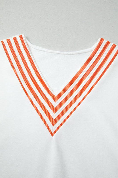 Stripe Patchwork V-Neck Drop Shoulder Top