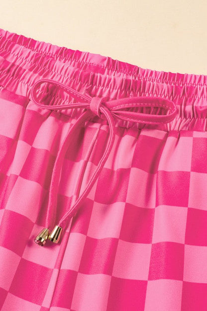 Checker Drawstring Elastic Waist Shorts
