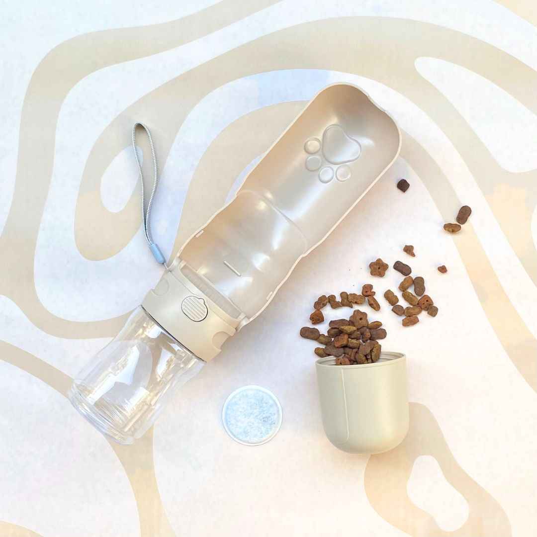 Travel Dog Water Bottle with Treat Holder – Leakproof & BPA-Free 350mL