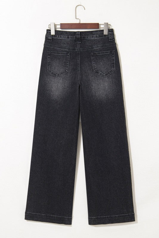 Denim Patch Pocket Wide Leg Jeans
