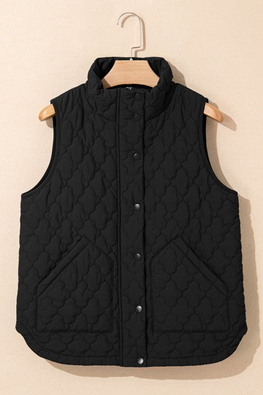 Floral Quilted Zip-Up Snap Button Vest