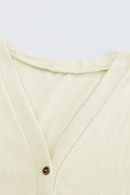 Solid Open-Front Buttoned Cardigan