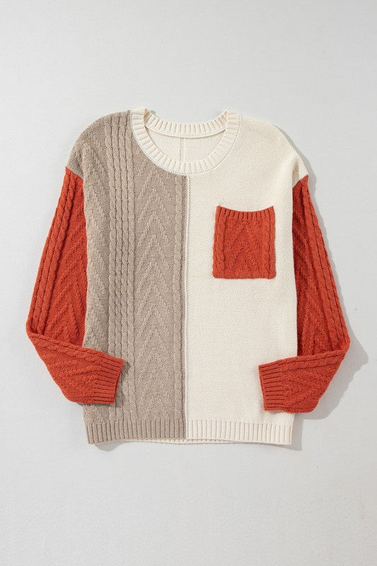 Colorblock Patch Pocket Drop Shoulder Sweater