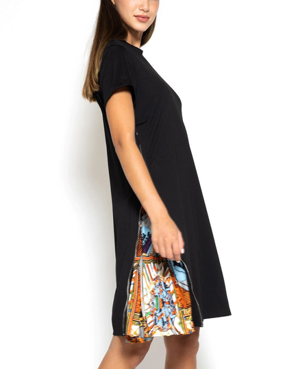 Gracia Short Sleeve Dress With Side Zipper Print Pleats  D30386