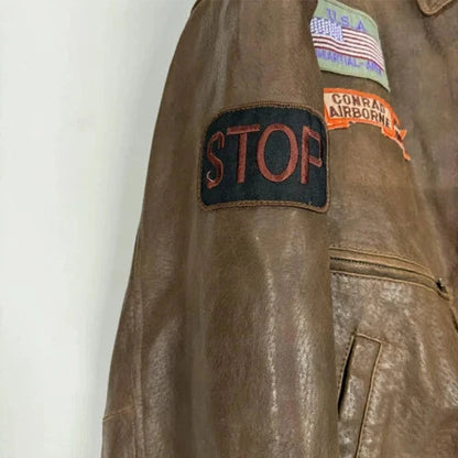 Vintage Deerskin Leather Jacket Men's 3XL Brown Long Sleeve Outdoor Full Zip