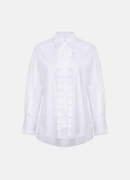 Settima Ruffled White Organic Cotton Shirt