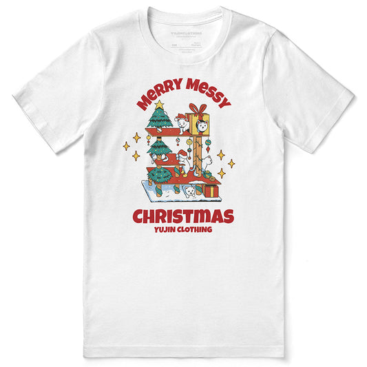Camiseta de gato navideño desordenado
