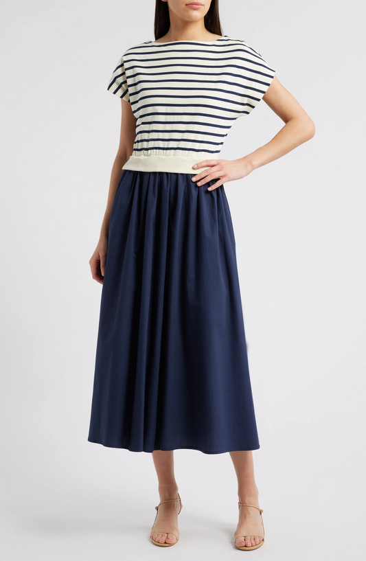 Cotton Striped Midi Dress